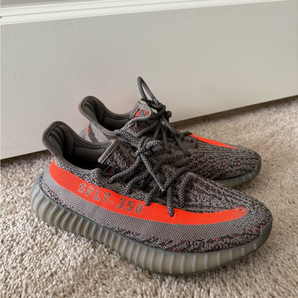 Adidas Gray and Orange Athletic Shoes with Knit Upper